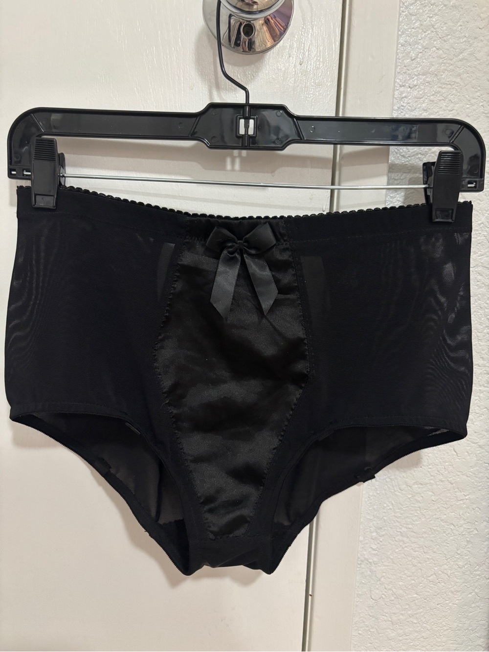 Vintage pin-up Hustler Black sheer High Waist panty cute cut out back large NWOT